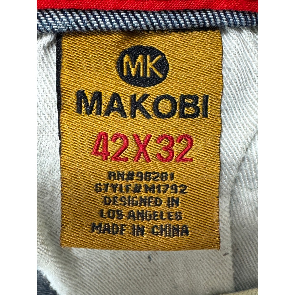 Makobi Mens Biker Distressed Acid Wash Blue Jeans 42x32 Meas: 43x33 - Picture 4 of 7